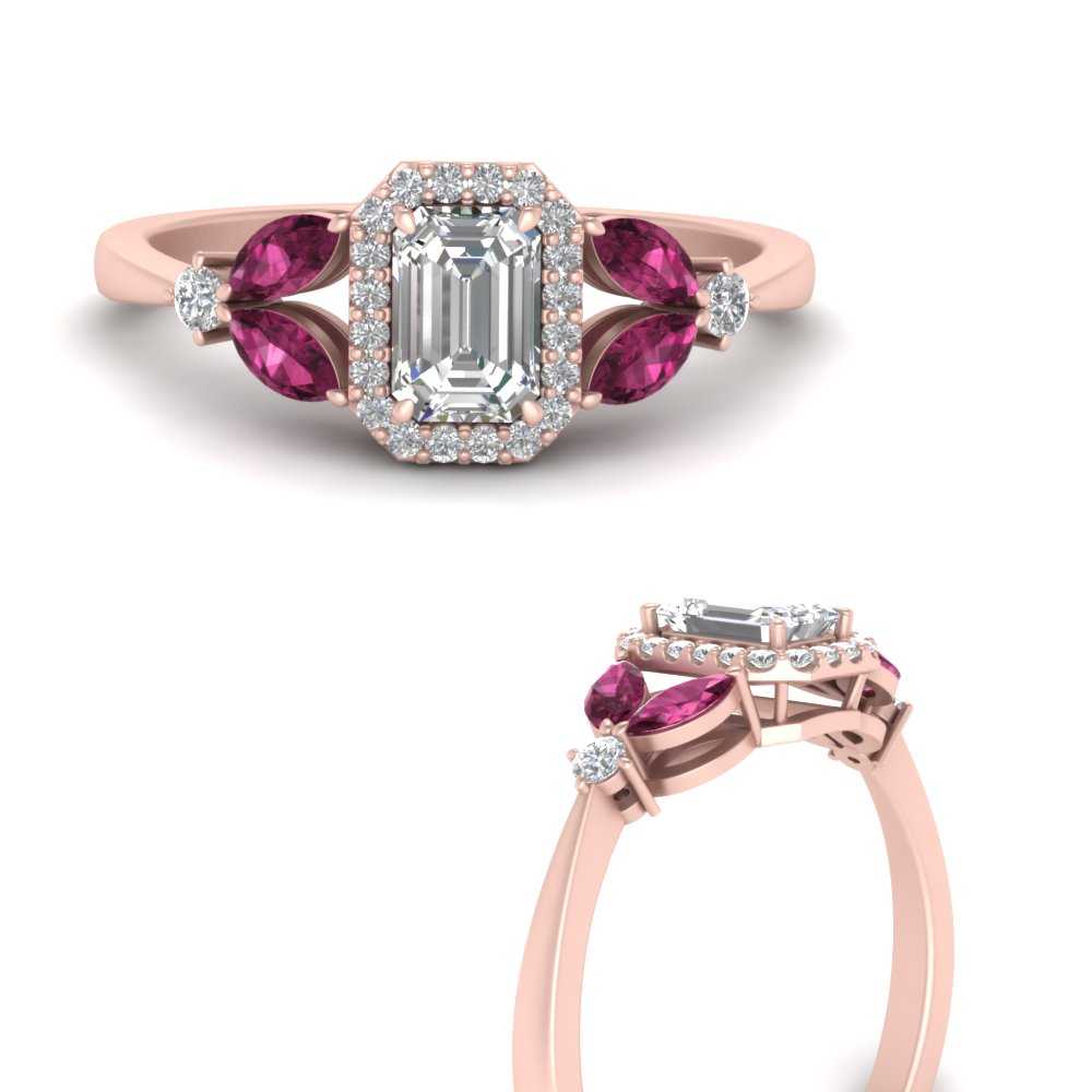 Purple Pink Sapphire Diamond Engagement Ring Rose Gold Marquise Ring