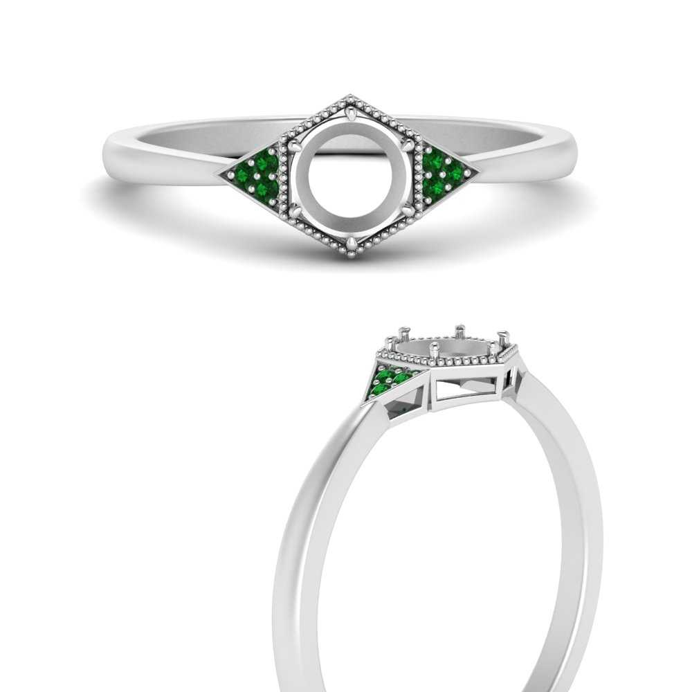 puur Omgaan met joggen Semi Mount Hexagon Emerald Cluster Engagement Ring In 14K White Gold |  Fascinating Diamonds