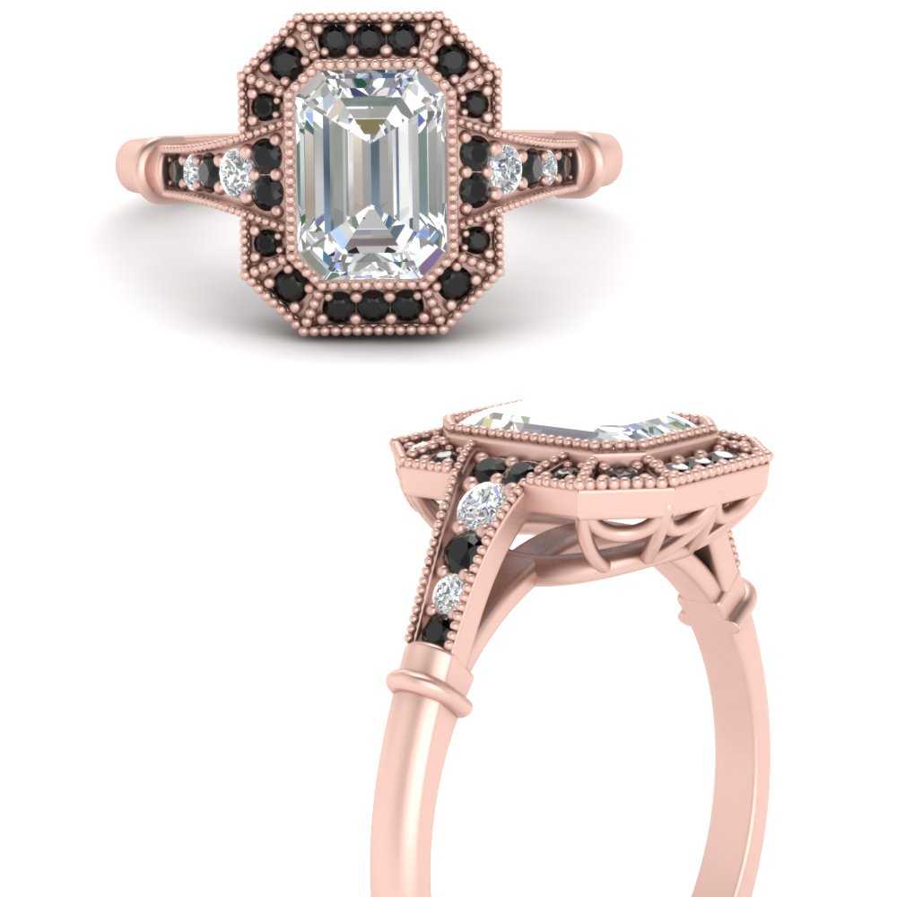 Fascinating emerald cut black diamond ring in 14K Rose Gold.