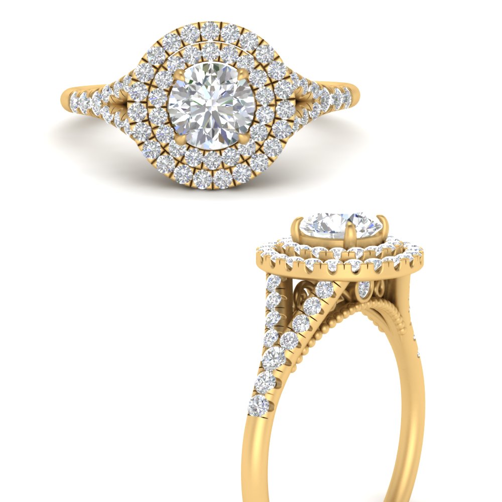 Gabi - Double Halo Split Shank Round Engagement Ring | Luxe Wholesale  Diamonds