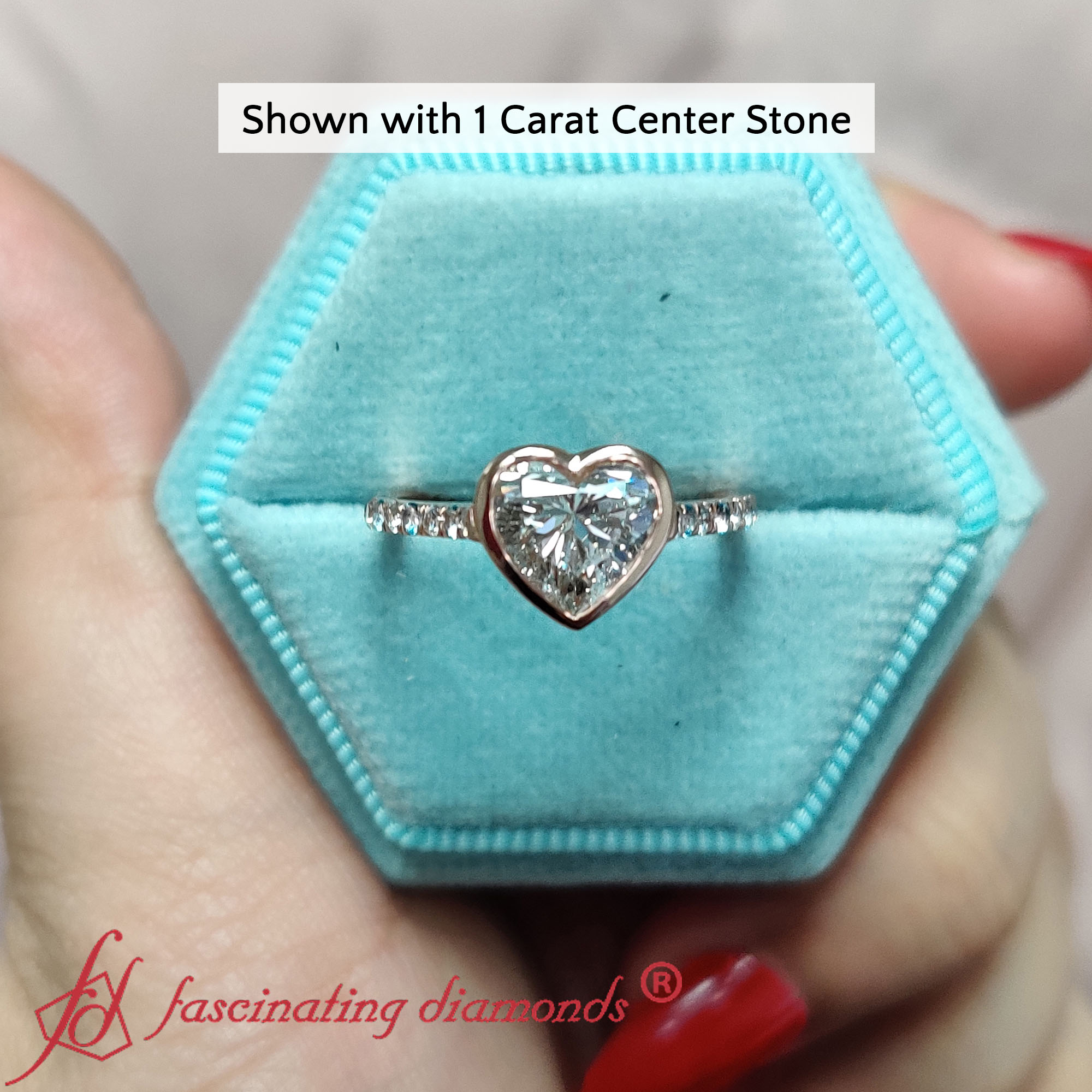Bezel Heart Lab Diamond Adorable Ring with 14K Rose Gold Ice Blue Topaz