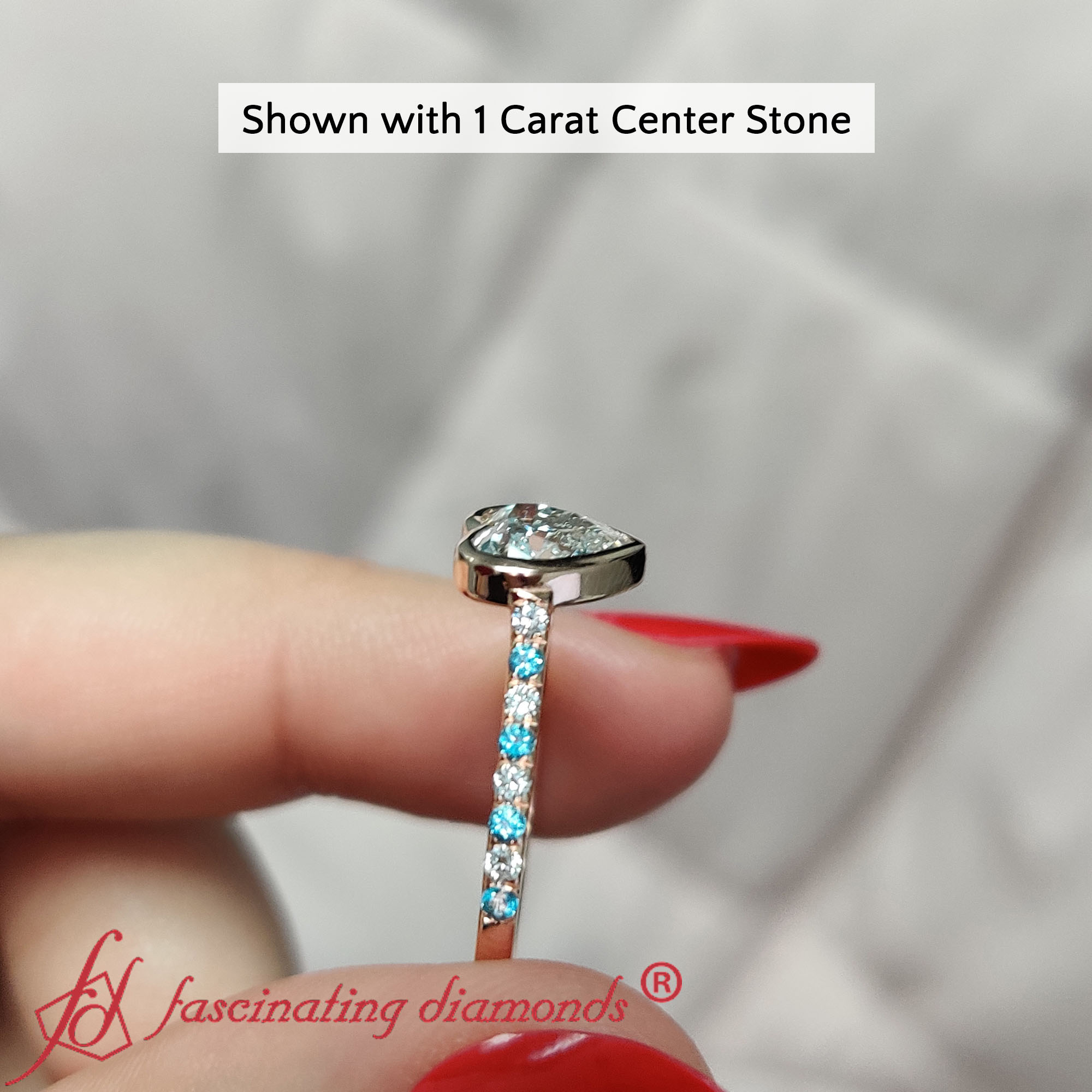 Bezel Heart Lab Diamond Adorable Ring with 14K Rose Gold Ice Blue Topaz