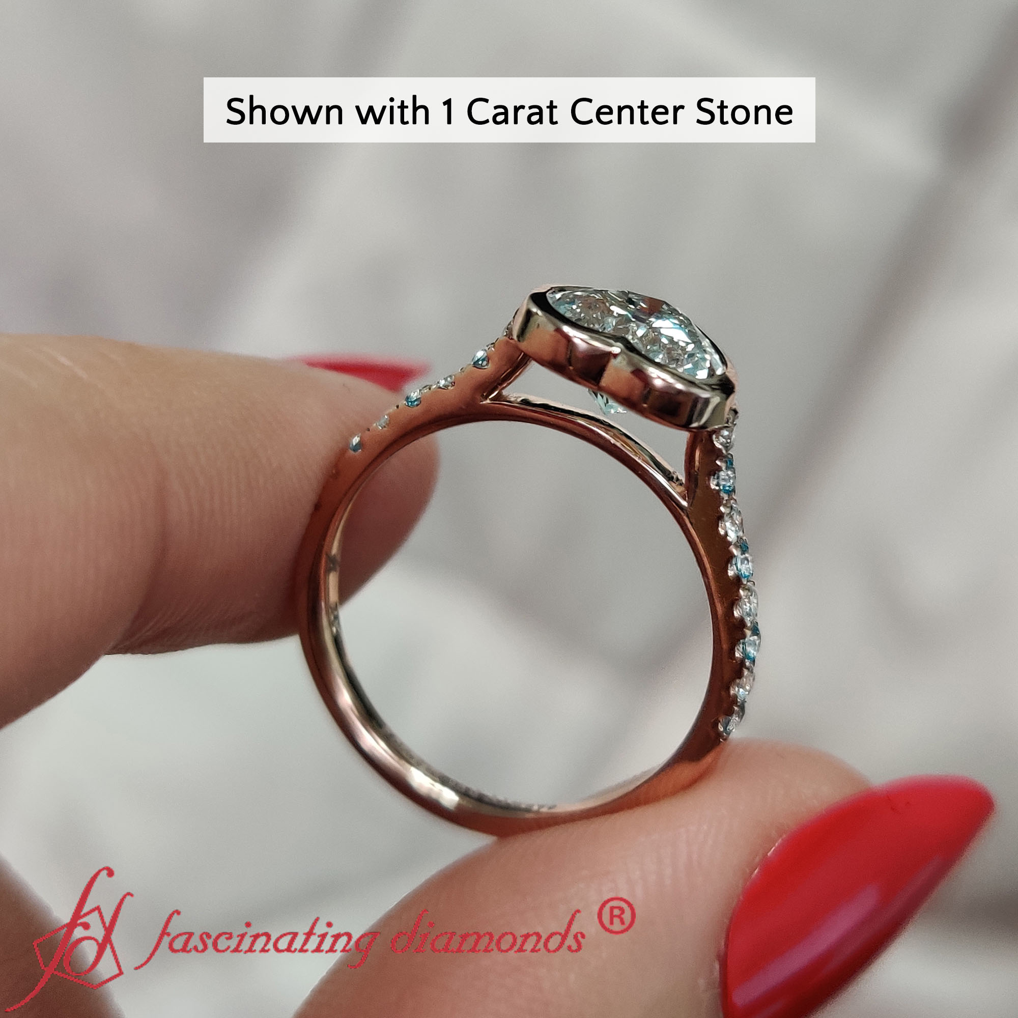 Bezel Heart Lab Diamond Adorable Ring with 14K Rose Gold Ice Blue Topaz