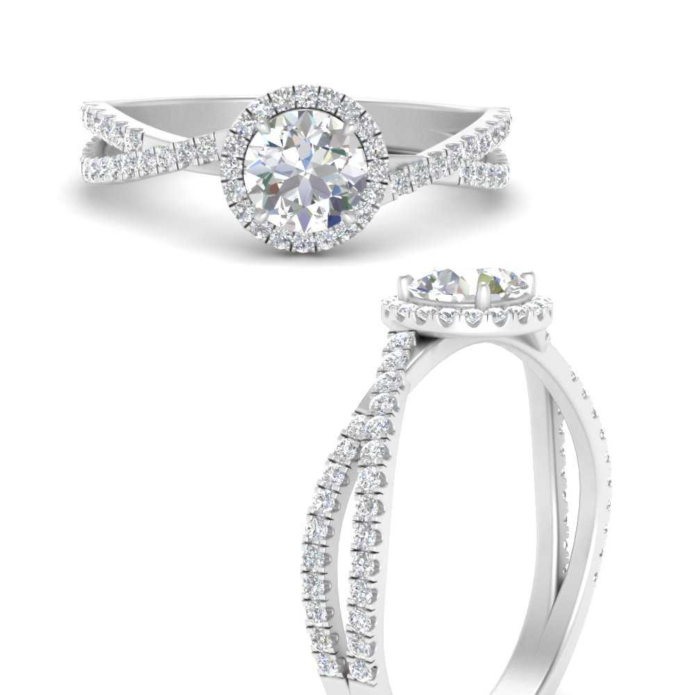 Pave Halo Round Twist Engagement Ring In 14K White Gold | Fascinating ...