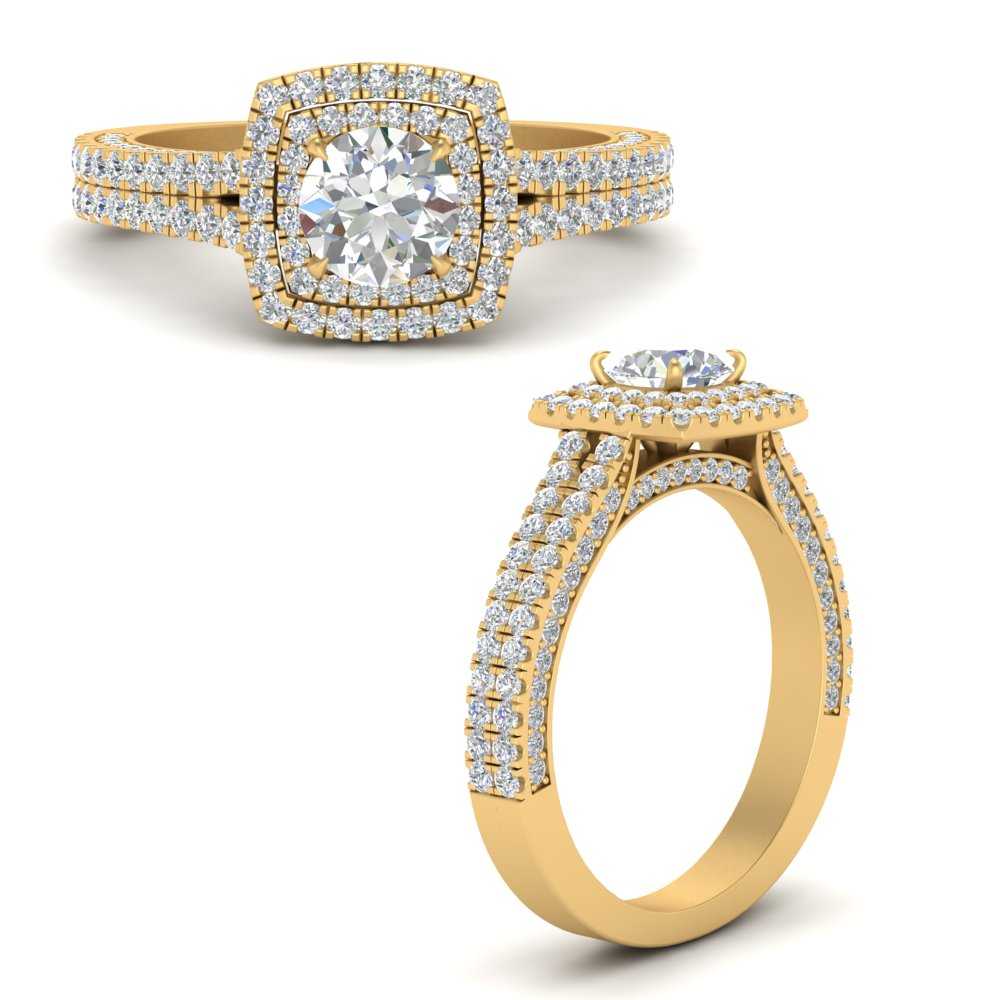 Glowing 3 Carat Halo Round Diamond Engagement Ring 14K Yellow Gold