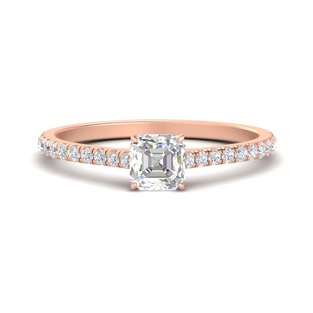0.50 Carat Asscher Cut Classic Diamond Ring with 14K Rose Gold White Diamond