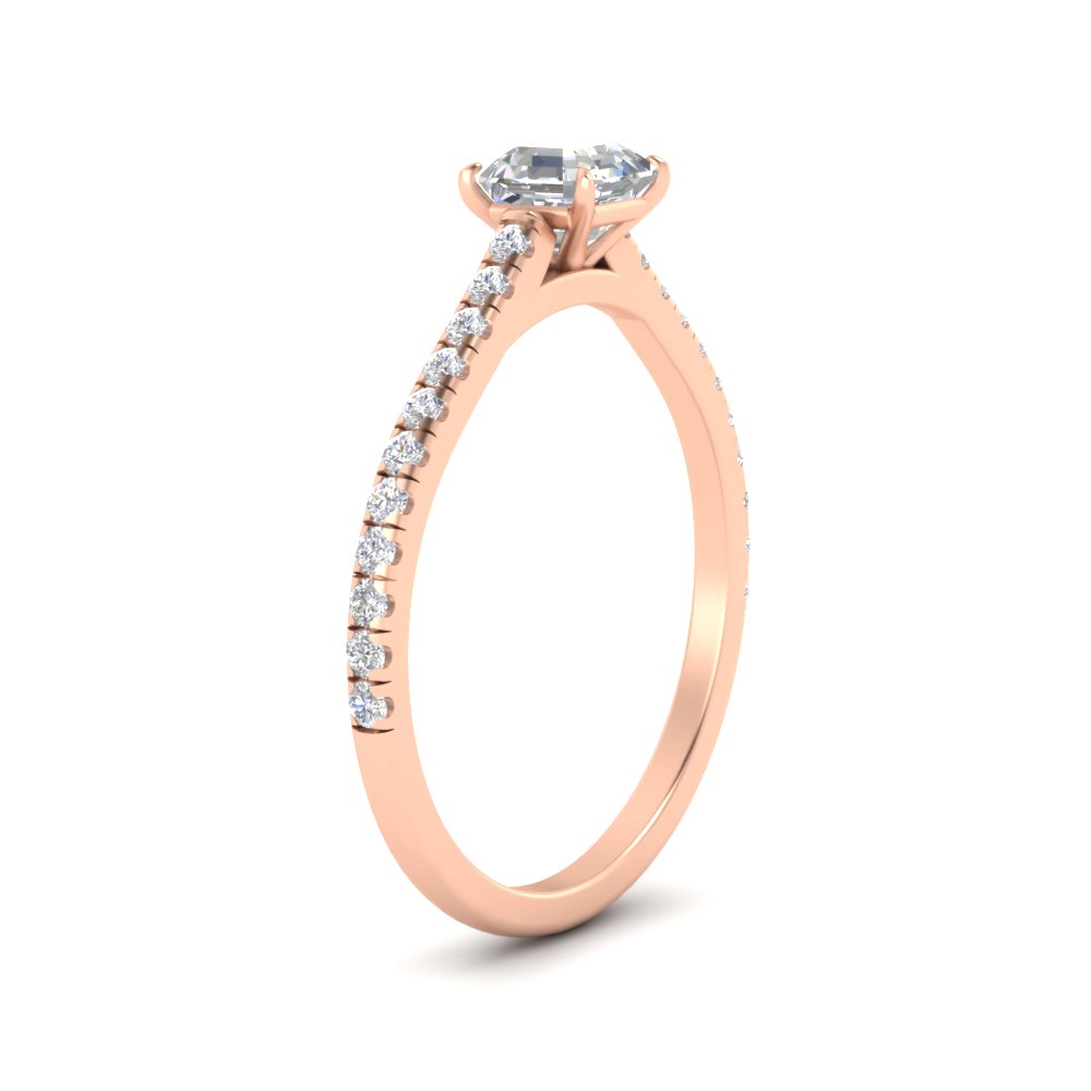 0.50 Carat Asscher Cut Classic Diamond Ring with 14K Rose Gold White Diamond