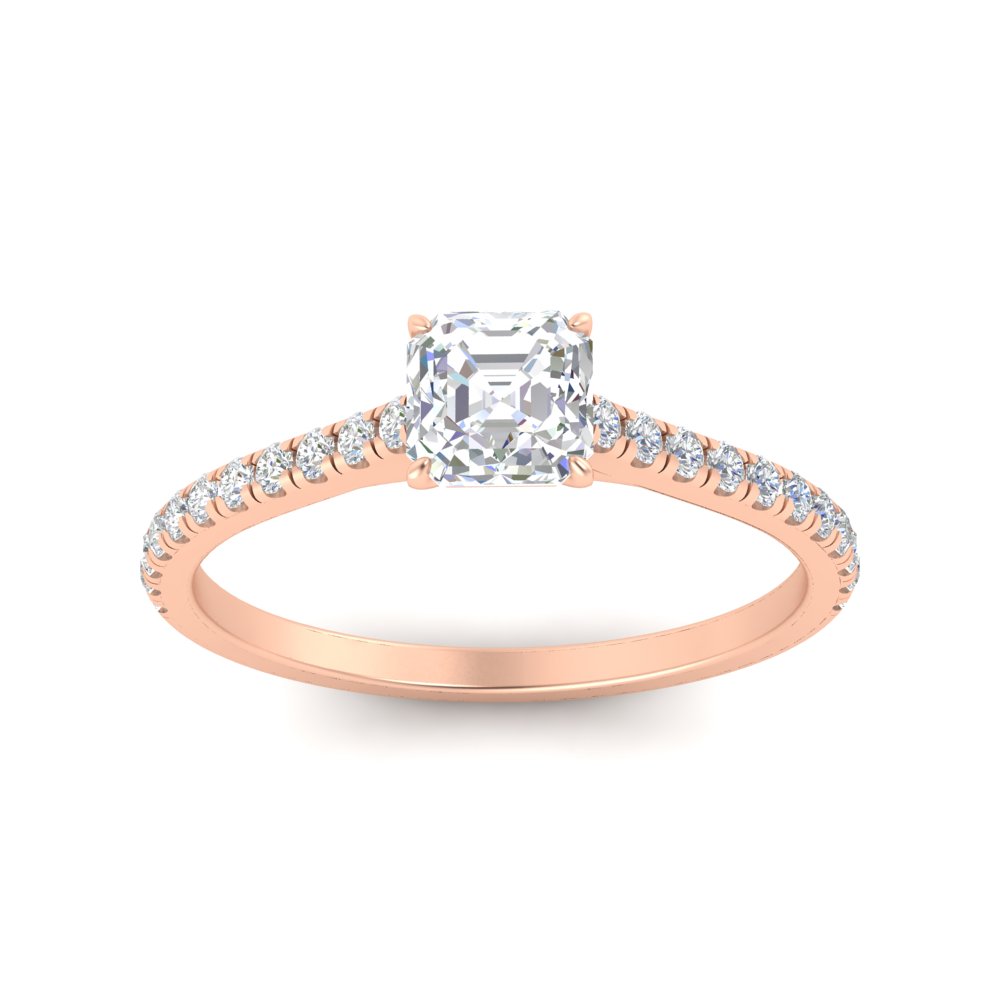 0.50 Carat Asscher Cut Classic Diamond Ring with 14K Rose Gold White Diamond