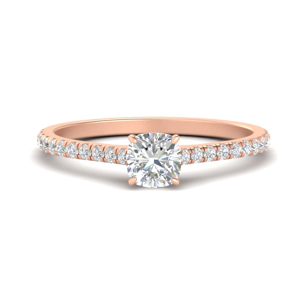 0.50 Carat Cushion Cut Diamond Ring with 14K Rose Gold White Diamond