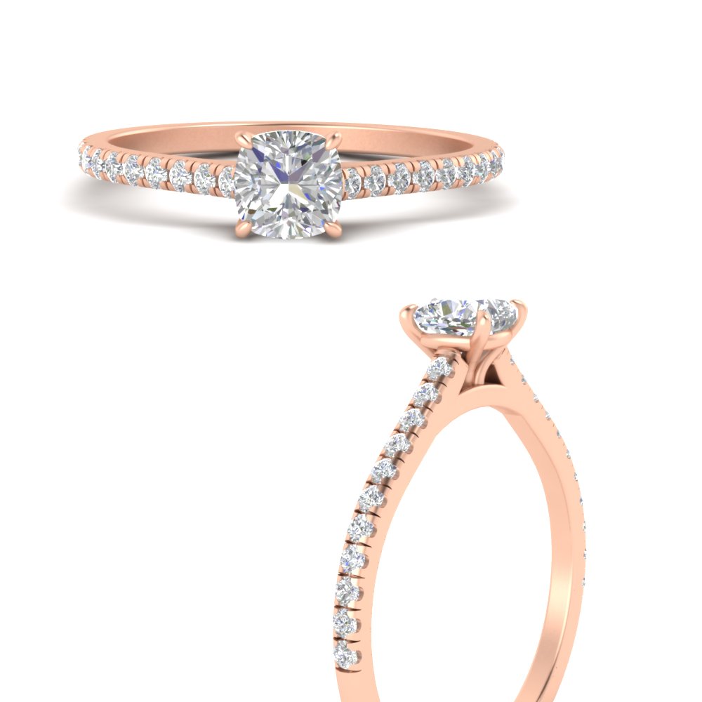 0.50 Carat Cushion Cut Diamond Ring with 14K Rose Gold White Diamond