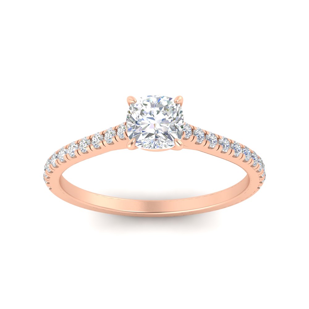 0.50 Carat Cushion Cut Diamond Ring with 14K Rose Gold White Diamond