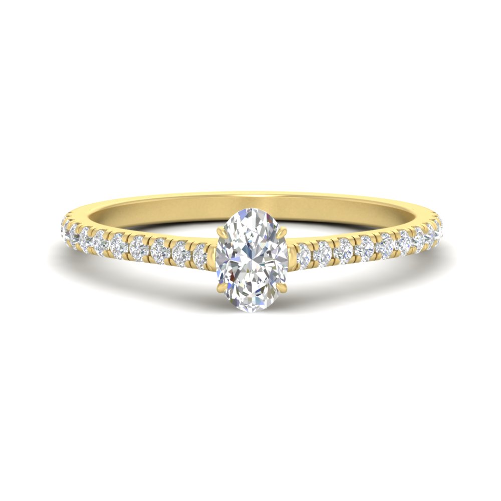 0.50 Carat Oval Shaped 4 Prong Diamond Ring with 14K Yellow Gold White Diamond