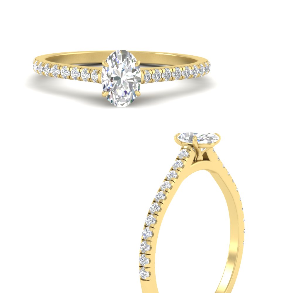 0.50 Carat Oval Shaped 4 Prong Diamond Ring with 14K Yellow Gold White Diamond