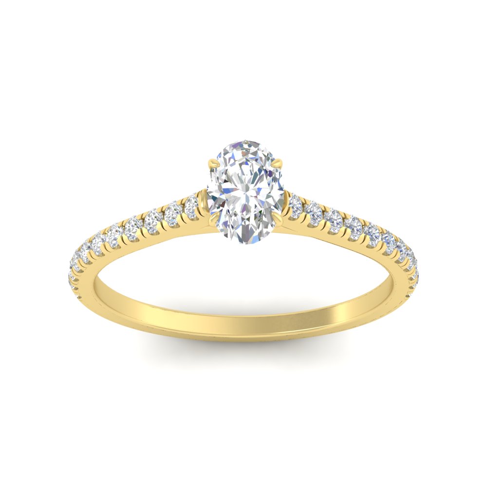 0.50 Carat Oval Shaped 4 Prong Diamond Ring with 14K Yellow Gold White Diamond
