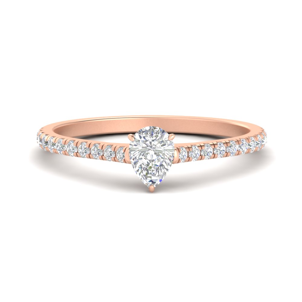 0.50 Carat Pear Shaped Half Eternity Diamond Ring with 14K Rose Gold White Diamond
