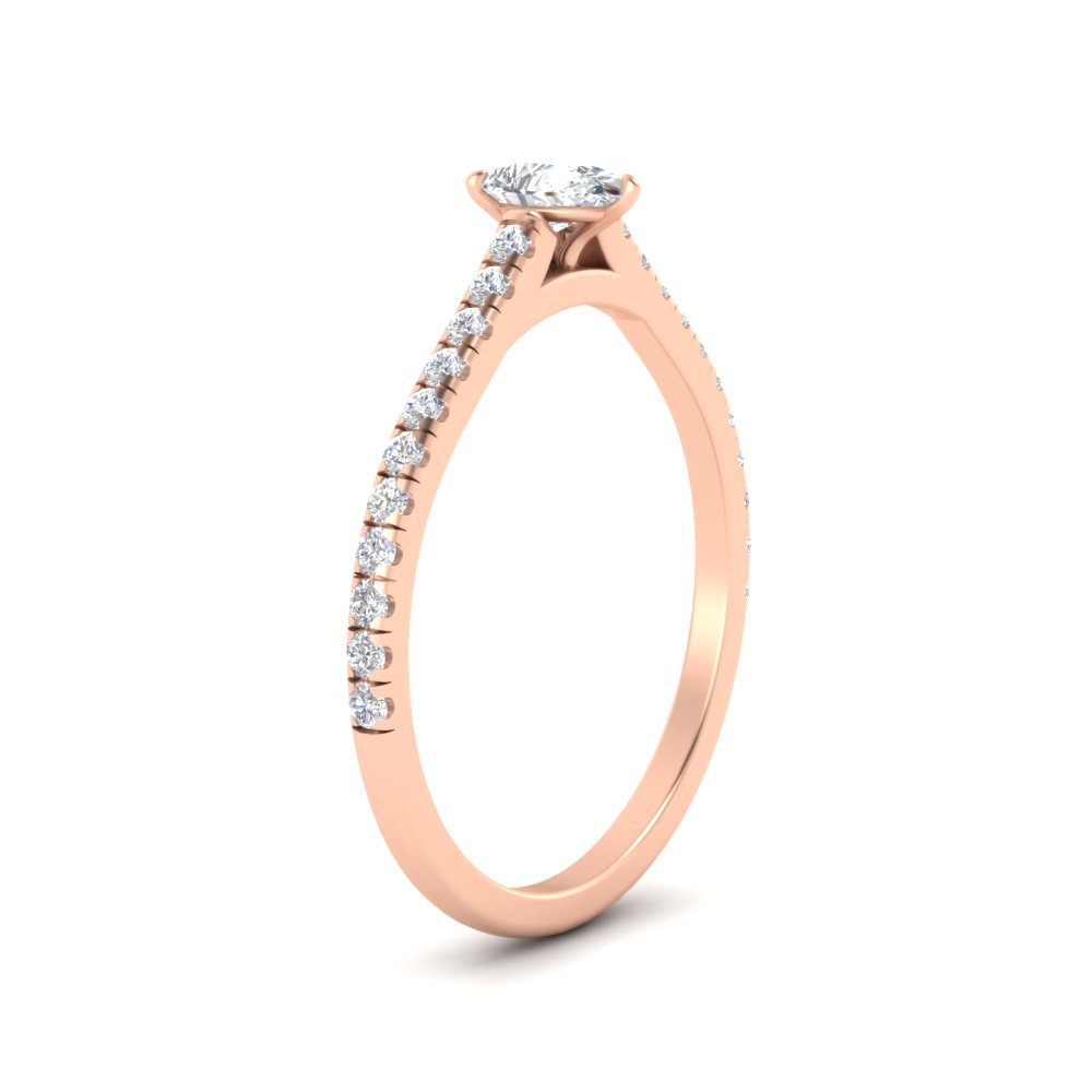 0.50 Carat Pear Shaped Half Eternity Diamond Ring with 14K Rose Gold White Diamond