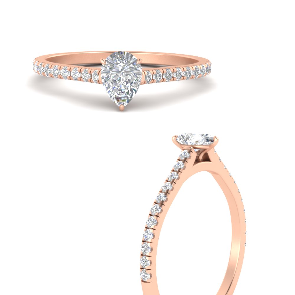 0.50 Carat Pear Shaped Half Eternity Diamond Ring with 14K Rose Gold White Diamond