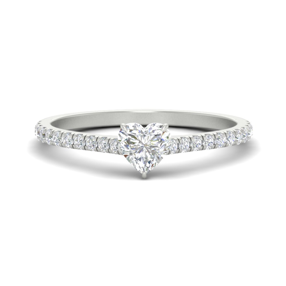 0.75 Carat Heart Shaped Half Eternity Diamond Ring with 14K White Gold White Diamond