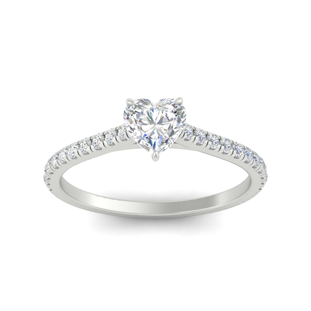 0.75 Carat Heart Shaped Half Eternity Diamond Ring with 14K White Gold White Diamond