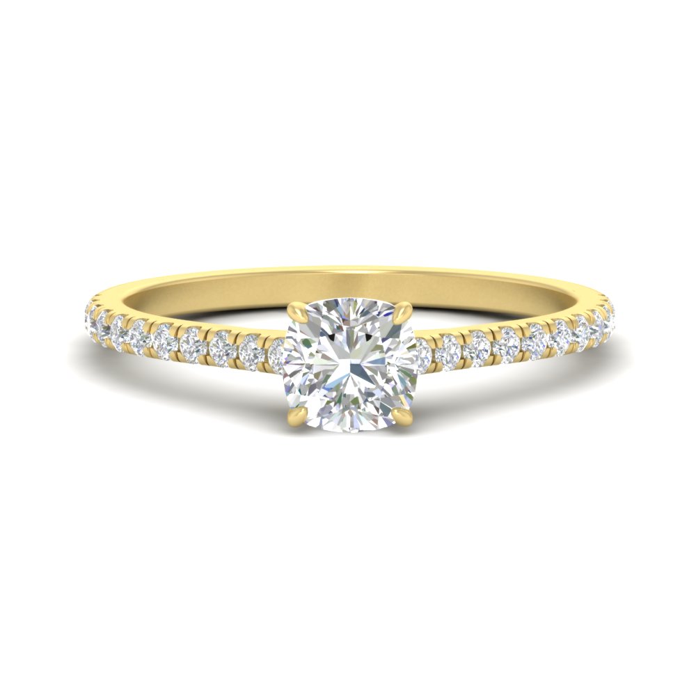 1 Carat Cushion Cut Beautiful Side Stone Ring with 14K Yellow Gold White Diamond