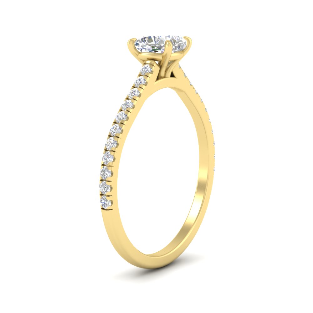 1 Carat Cushion Cut Beautiful Side Stone Ring with 14K Yellow Gold White Diamond