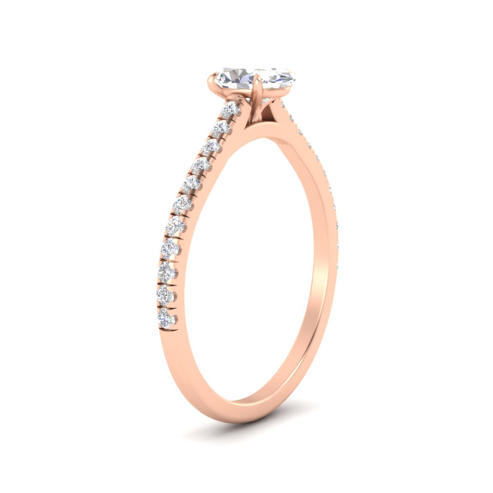 1.50 Carat Oval Shaped Delicate Diamond Ring with 14K Rose Gold White Diamond
