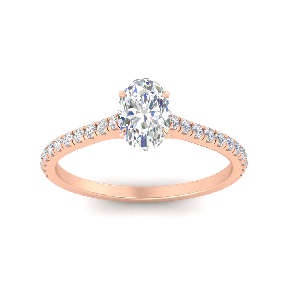 1.50 Carat Oval Shaped Delicate Diamond Ring with 14K Rose Gold White Diamond