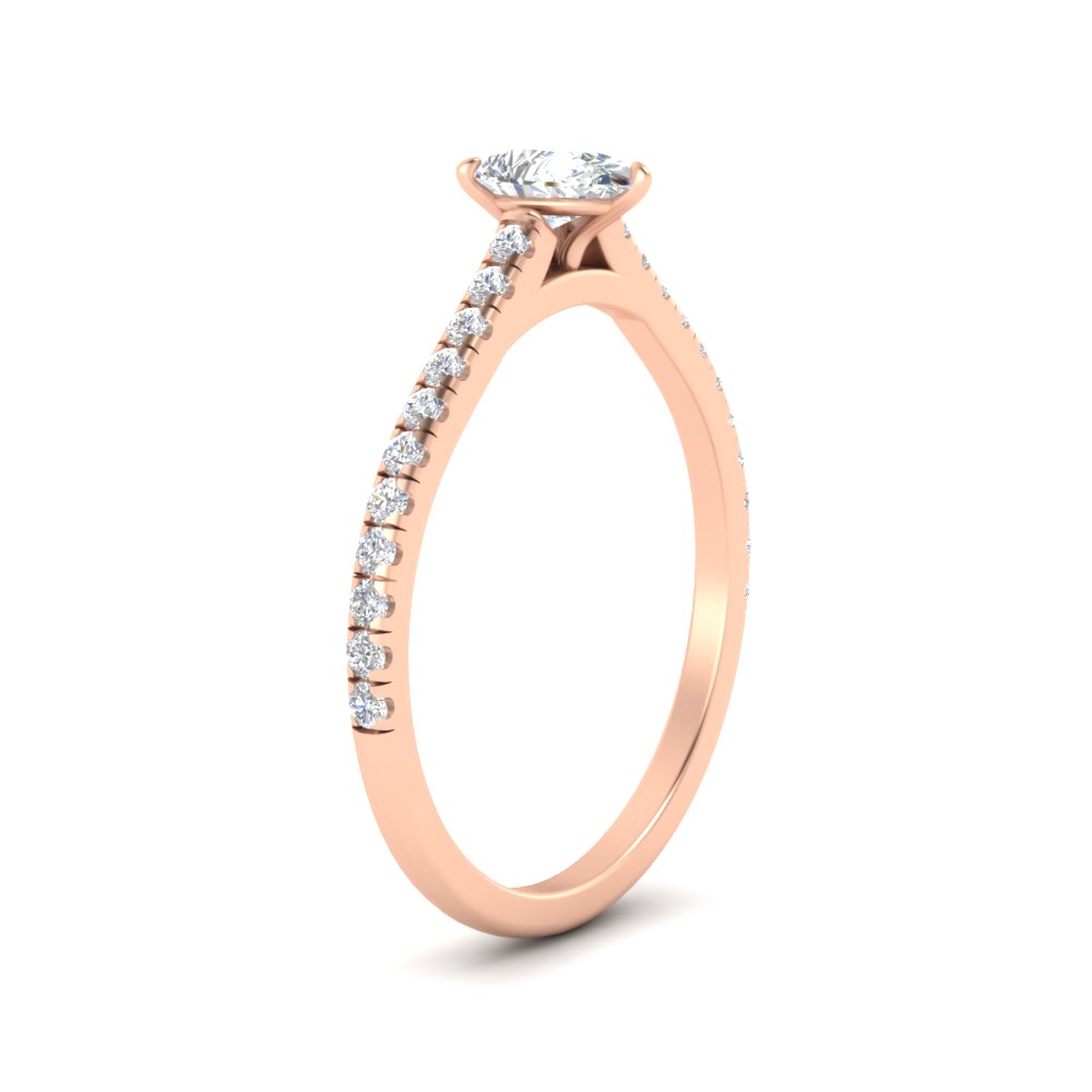 1.50 Carat Solid Pear Shaped Diamond Ring with 14K Rose Gold White Diamond