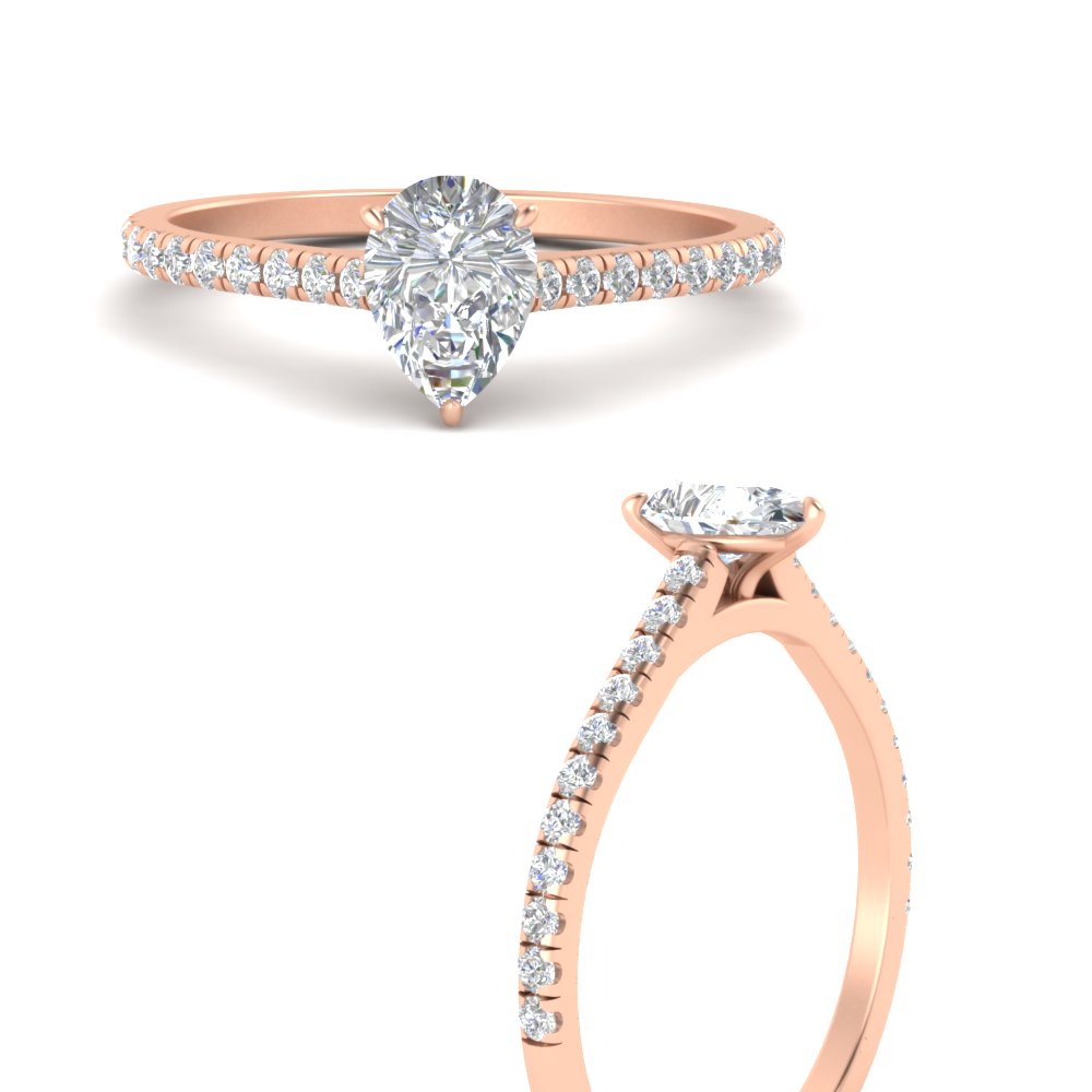 1.50 Carat Solid Pear Shaped Diamond Ring with 14K Rose Gold White Diamond