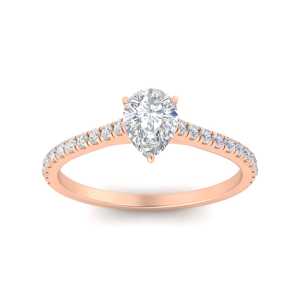 1.50 Carat Solid Pear Shaped Diamond Ring with 14K Rose Gold White Diamond