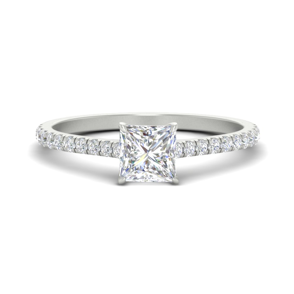 2 Carat Princess Cut Beautiful Side Stone Diamond Ring with 14K White Gold White Diamond