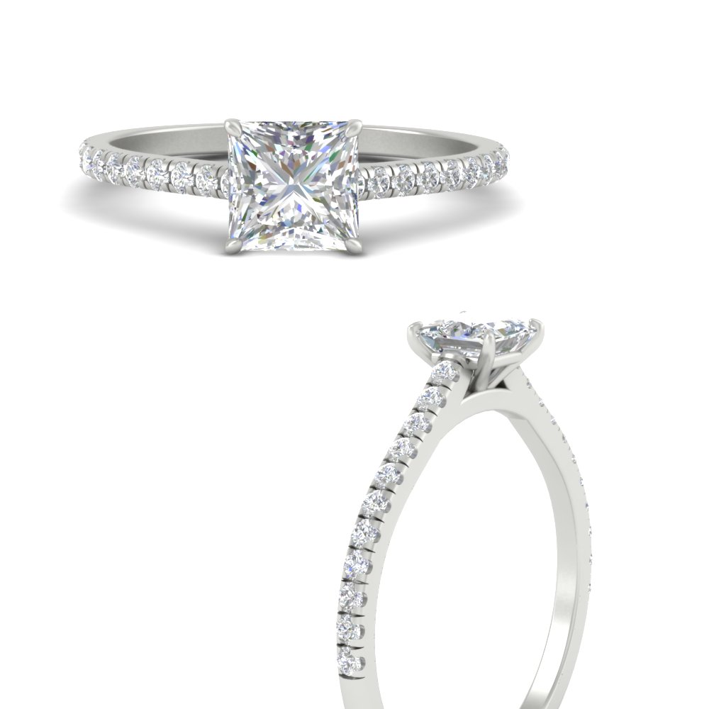 2 Carat Princess Cut Beautiful Side Stone Diamond Ring with 14K White Gold White Diamond