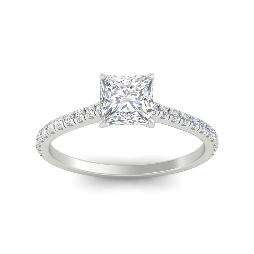 2 Carat Princess Cut Beautiful Side Stone Diamond Ring with 14K White Gold White Diamond