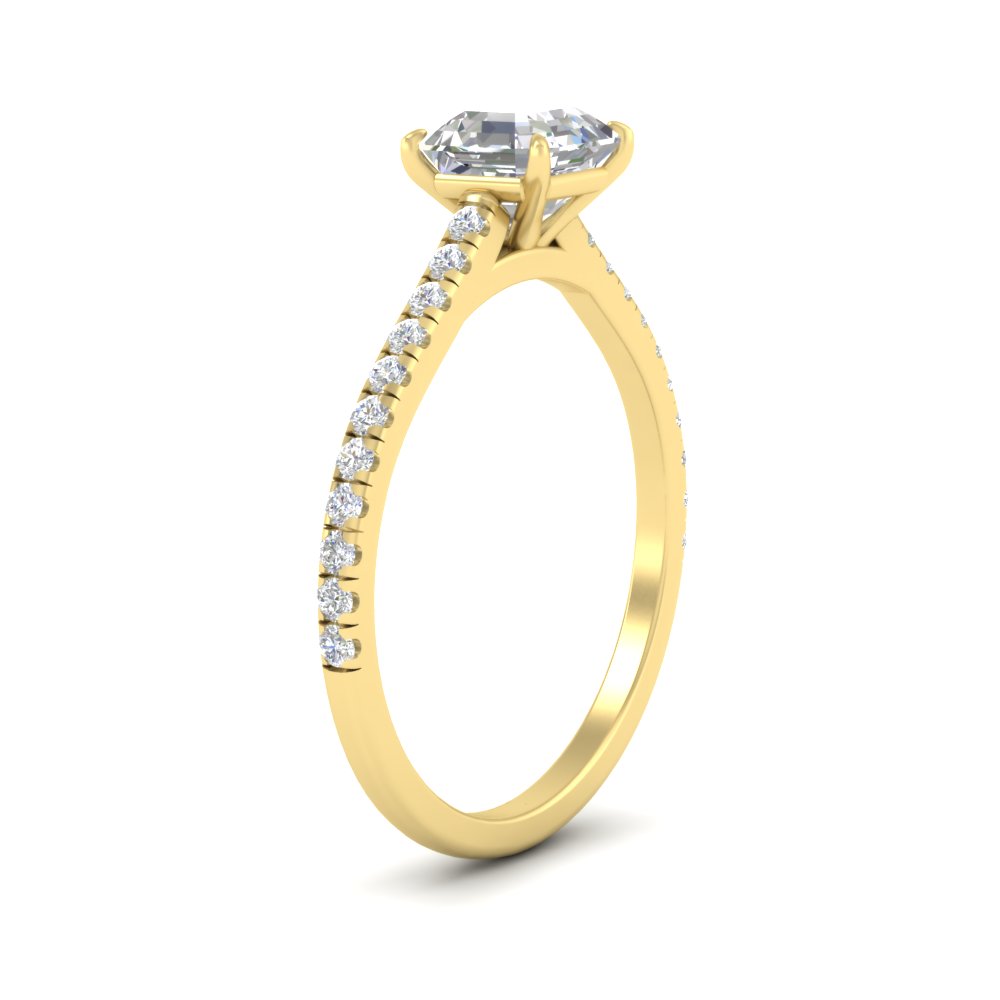 3 Carat Asscher Cut Sparkling Diamond Ring with 14K Yellow Gold White Diamond