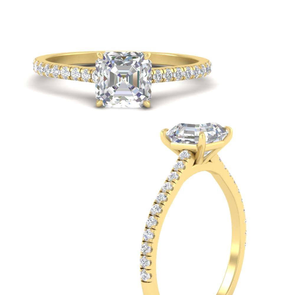 3 Carat Asscher Cut Sparkling Diamond Ring with 14K Yellow Gold White Diamond