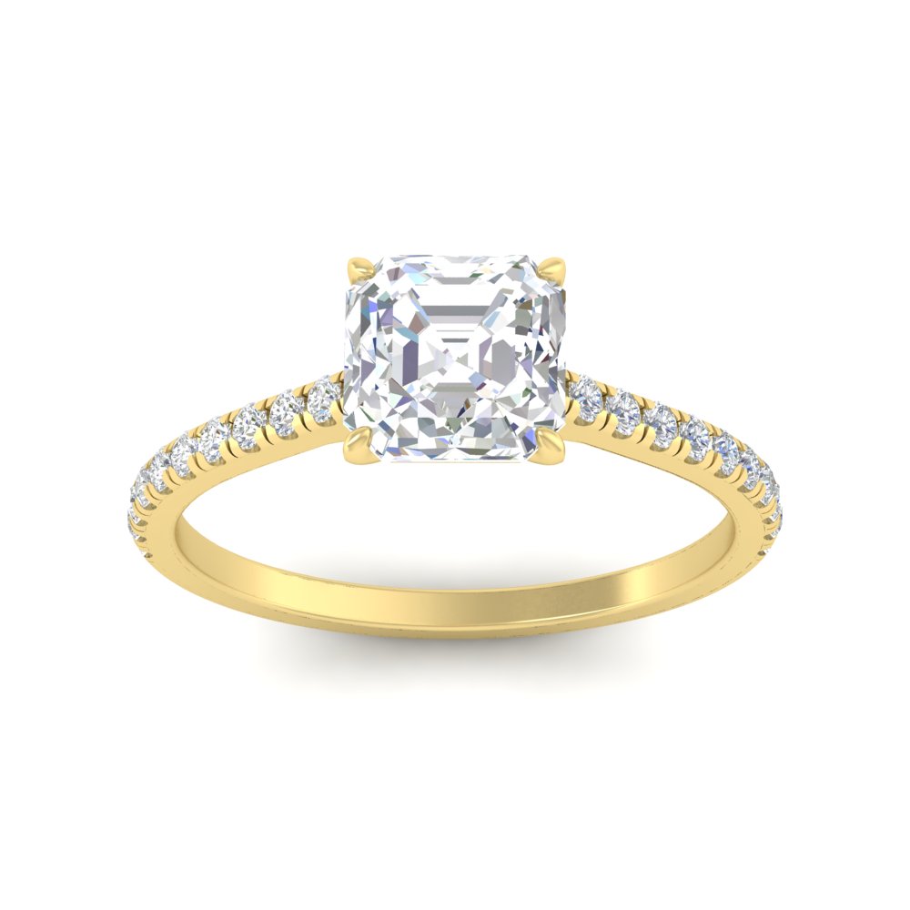 3 Carat Asscher Cut Sparkling Diamond Ring with 14K Yellow Gold White Diamond