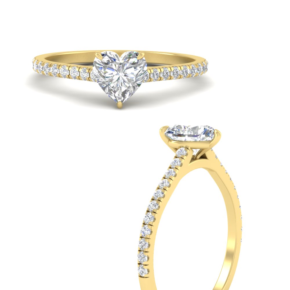 3 Carat Half Eternity Heart Shaped Diamond Ring with 14K Yellow Gold White Diamond