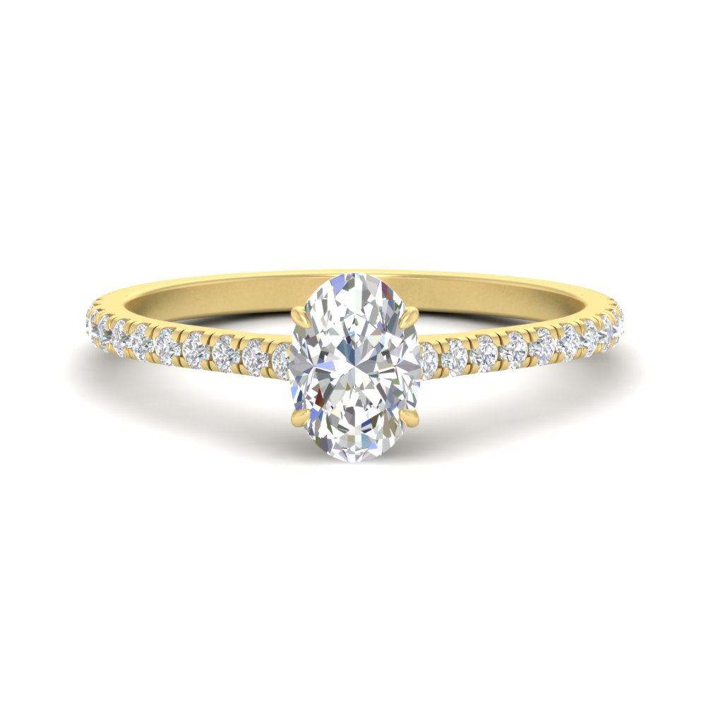 3 Carat Oval Shaped Half Eternity Diamond Ring with 14K Yellow Gold White Diamond