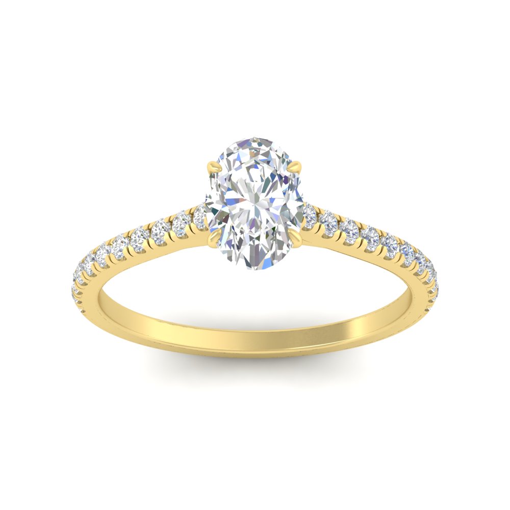 3 Carat Oval Shaped Half Eternity Diamond Ring with 14K Yellow Gold White Diamond