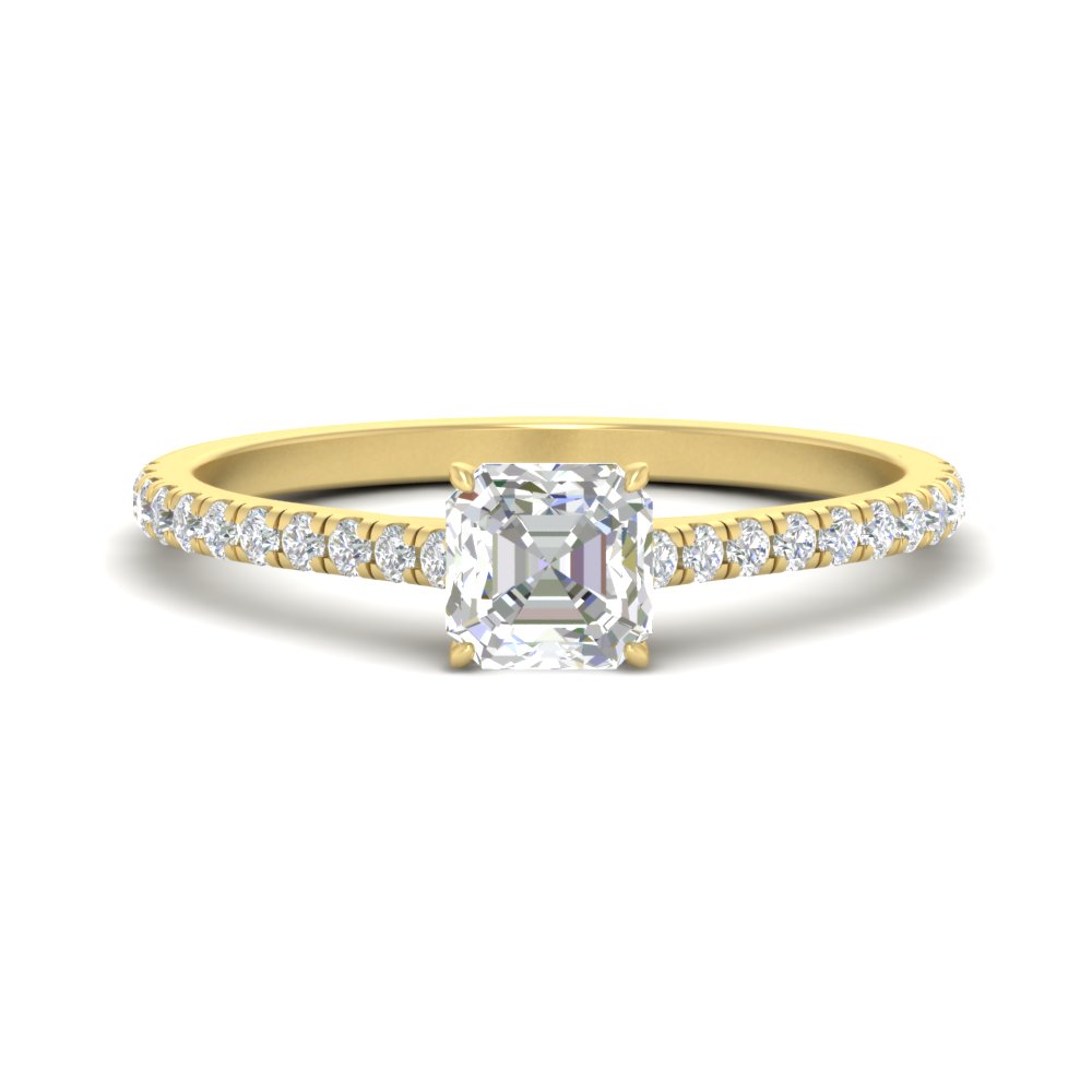 Asscher Cut 1 Carat Stunning Diamond Ring with 14K Yellow Gold White Diamond