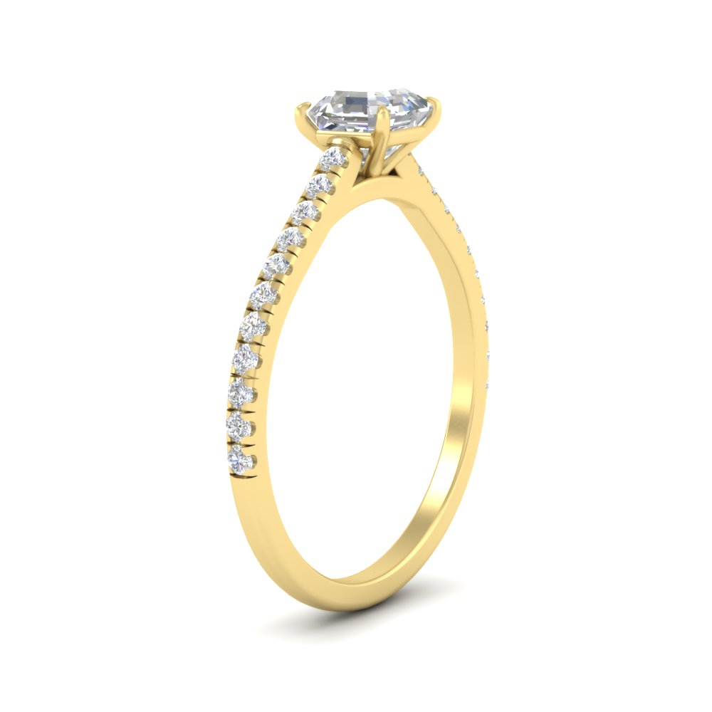 Asscher Cut 1 Carat Stunning Diamond Ring with 14K Yellow Gold White Diamond