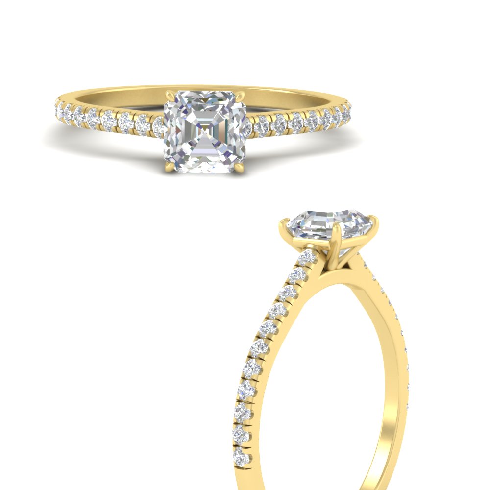 Asscher Cut 1 Carat Stunning Diamond Ring with 14K Yellow Gold White Diamond
