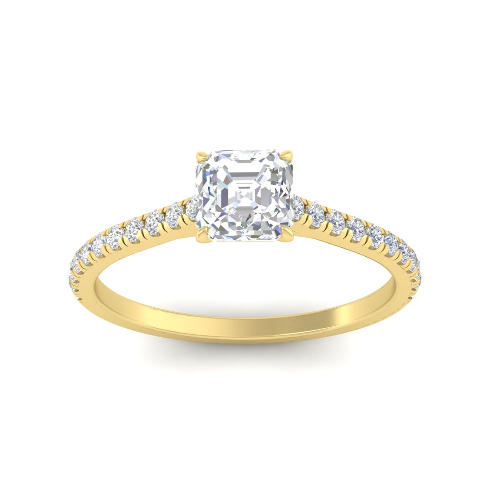 Asscher Cut 1 Carat Stunning Diamond Ring with 14K Yellow Gold White Diamond