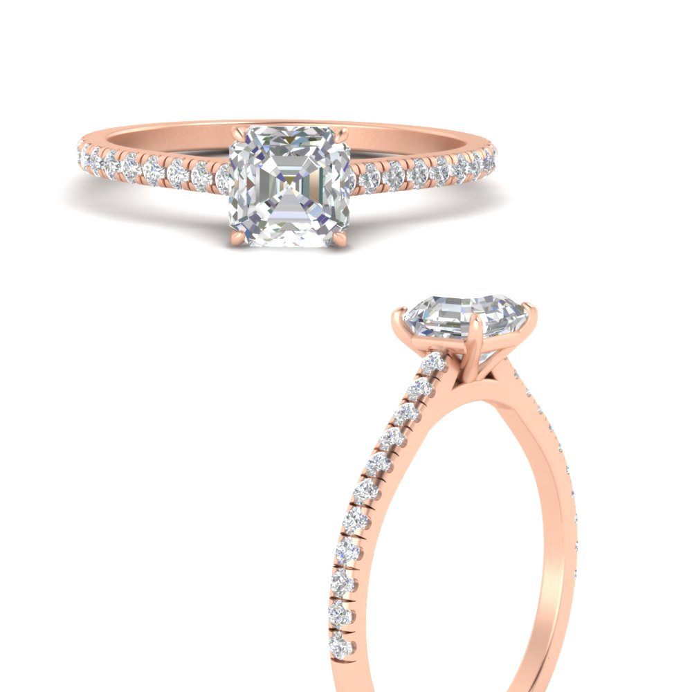 Asscher Cut 1.50 Carat Beautiful Diamond Ring with 14K Rose Gold White Diamond