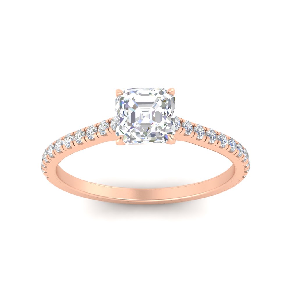 Asscher Cut 1.50 Carat Beautiful Diamond Ring with 14K Rose Gold White Diamond