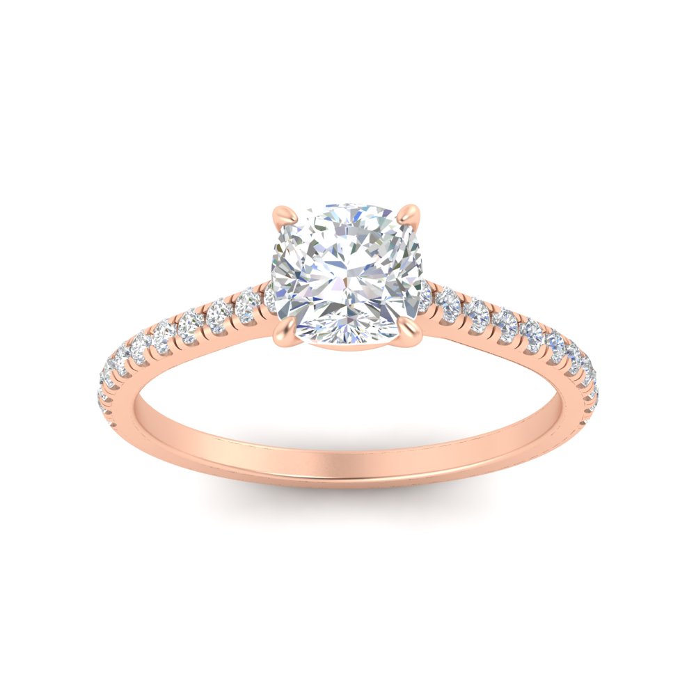 Cushion Cut 1.50 Carat Half Eternity Diamond Ring with 14K Rose Gold White Diamond