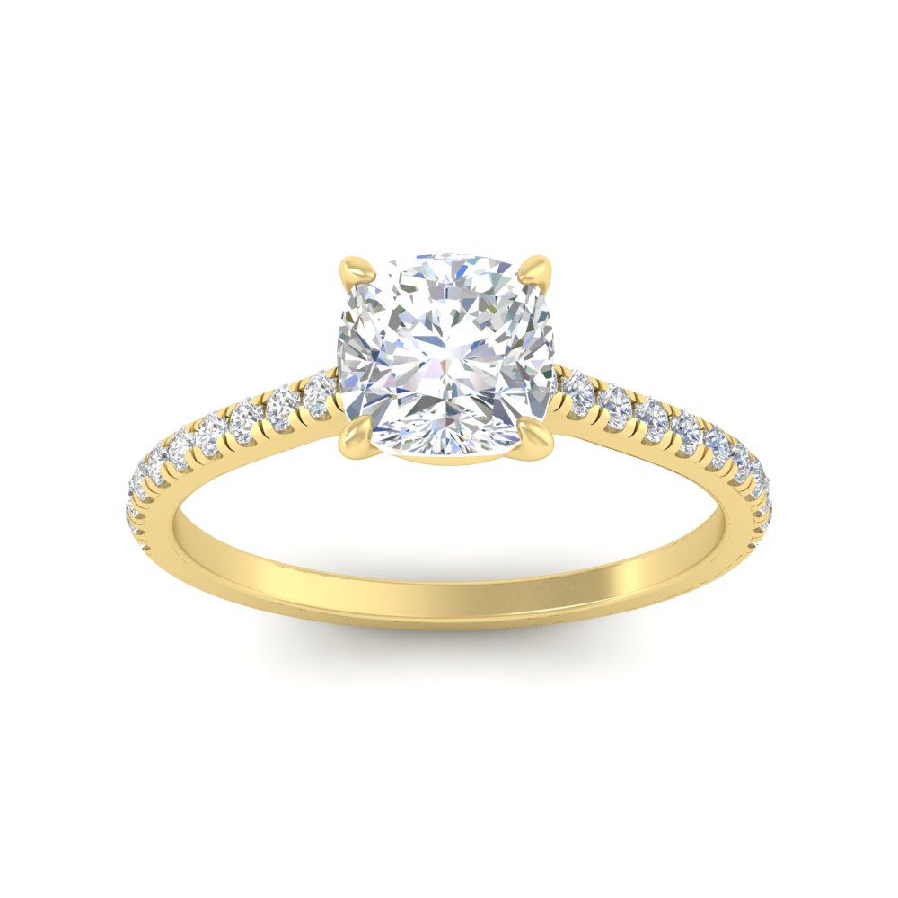 Cushion Cut 3 Carat Stunning Diamond Ring with 14K Yellow Gold White Diamond