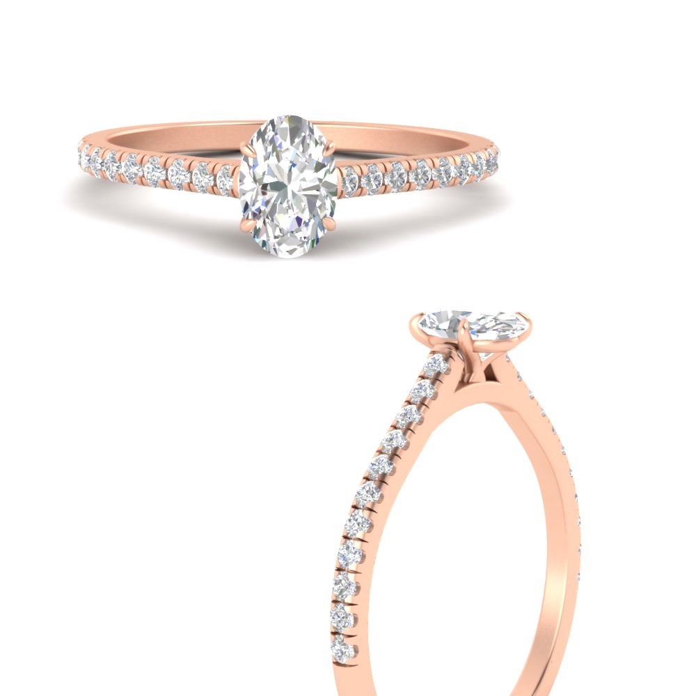Oval Shaped 1 Carat Beautiful Diamond Ring with 14K Rose Gold White Diamond