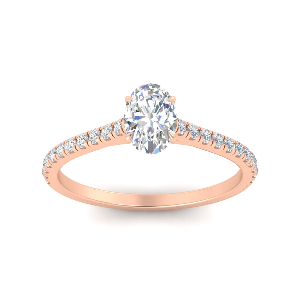 Oval Shaped 1 Carat Beautiful Diamond Ring with 14K Rose Gold White Diamond