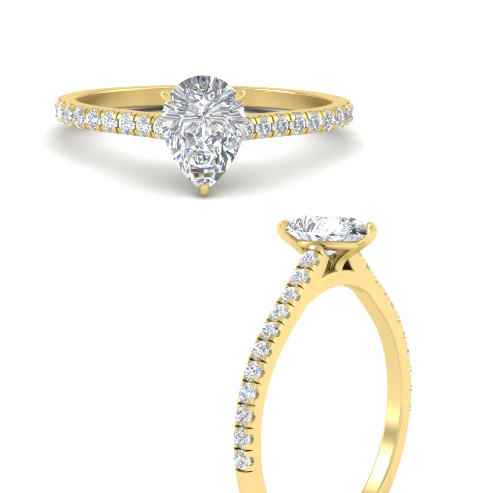 Pear Shaped 3 Carat Diamond Engagement Ring with 14K Yellow Gold White Diamond